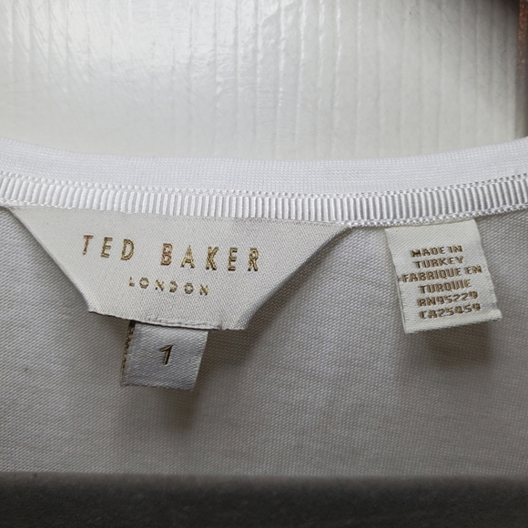 TED BAKER Floral White T-Shirt Sz 1 US 4 - Picture 7 of 9